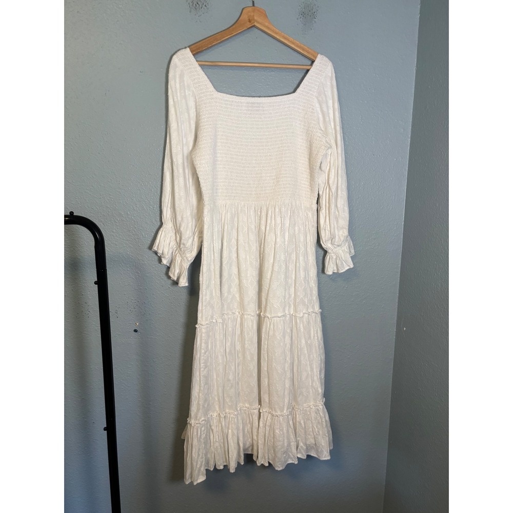 JessaKae Carefree White Cotton Midi Dress Smocked Size Medium - Picture 7 of 9